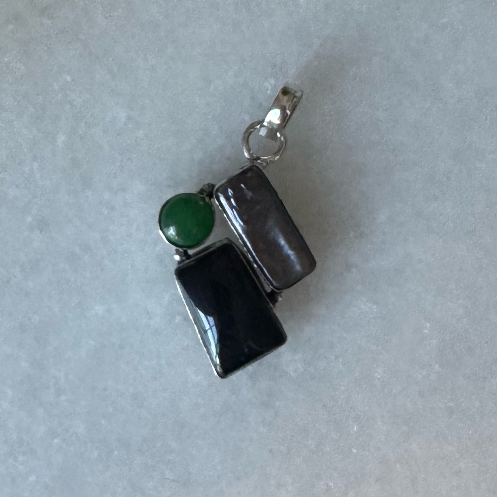 NWOT Sundance Coastal Mosaic Pendant, Larvikite, Pearl, Green Onyx, Sterling